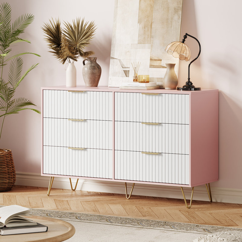 40 cm W Chest of 6 Drawers, Pink