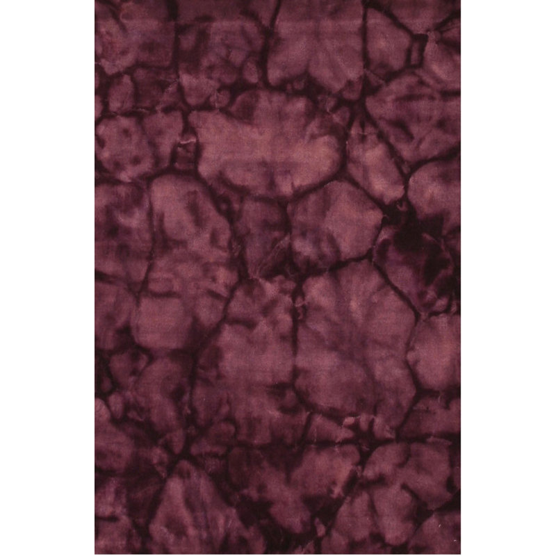 Purple Hand-Knotted Wool Cracked Earth Texture Geometric Modern Contemporary Carpet Rug, 2' x 10'