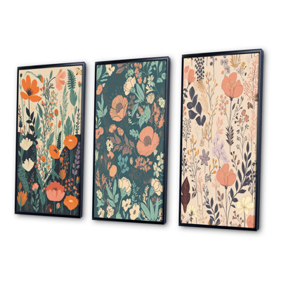 «Fleurs sauvages rétro en pastel rétro II», 3 pièces