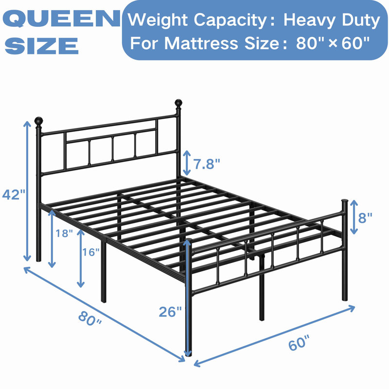 42” High Platform Bed Frame with Headboard, Contemporary Style, Minimalist, High Load Capacity, No Box Spring Needed, No Wobble