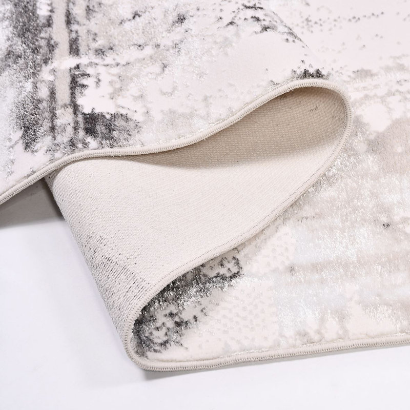 Tapis moderne / abstrait beige lavable à la machine antidérapant, Rectangle 4 pi x 5 pi 11 po