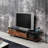 Elling TV Stand With Walnut Top And Black Metal Frame For Modern Media Storage And Display.