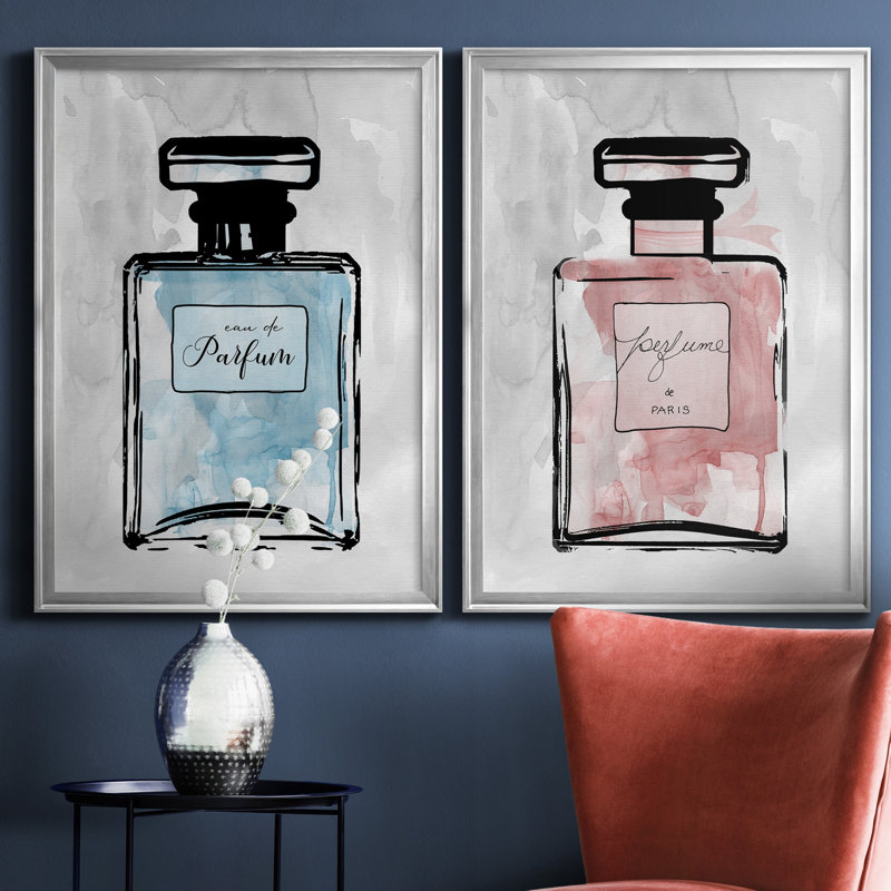 «Blue Wash Perfume», ensemble de 2 reproductions d'art, Pas de tapis, Toile encadrée argentée, H 22,5 po x l 61 po x P 1,5 po