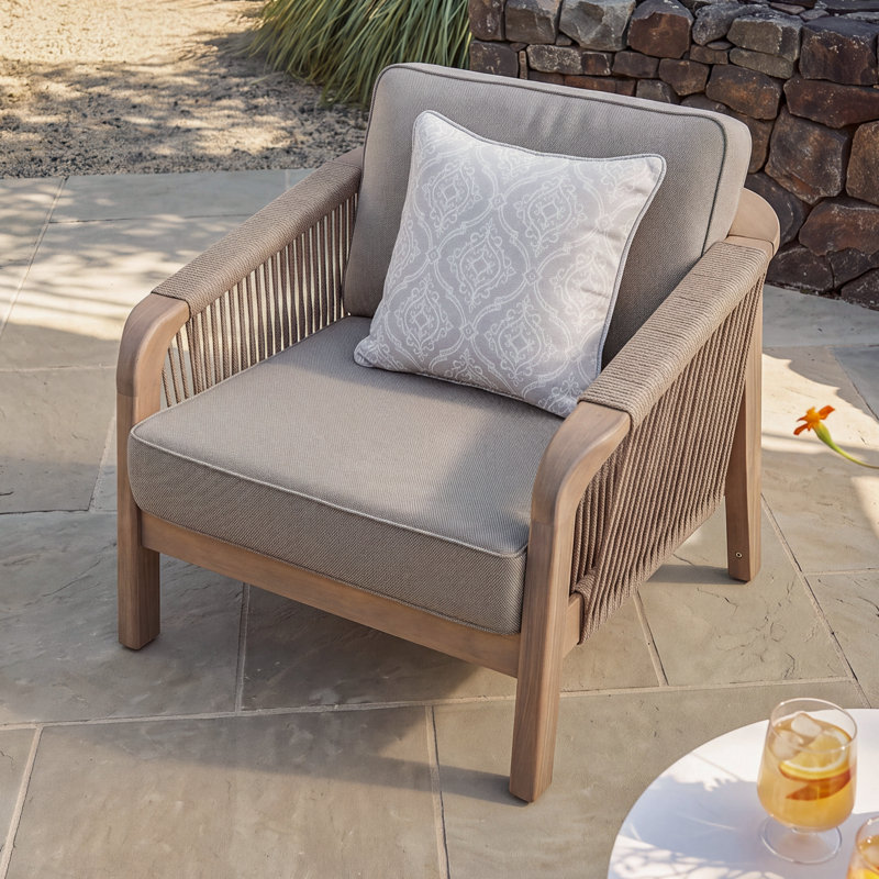 Fauteuil club d'extérieur en bois et corde tissée Soild