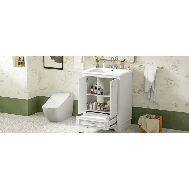 Meuble-lavabo de 61 cm avec lavabo en céramique, style contemporain, matériaux de qualité, rangement organisé, lavabo inclus, meuble fonctionnel