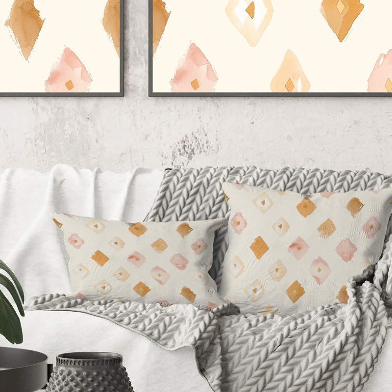 Motif triangulaire bohémien pêche II - coussin bohème, H 16 po x l 16 po, Carrée