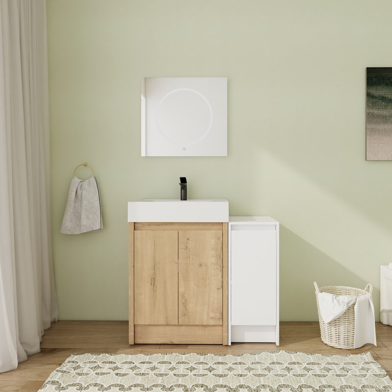 Meuble-lavabo sur pied simple 36 po avec 3 portes, meuble-lavabo en résine et armoire de rangement