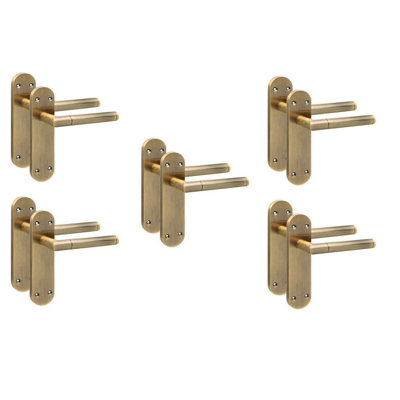 Golden Grace 5 Pairs Victorian Mitred Design Long Rounded Backplate Straight Internal Latch Door Handle Antique Brass - 182mm x 45mm
