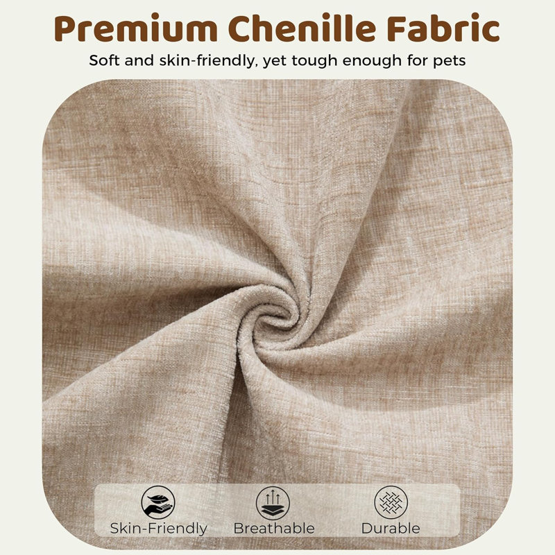 Fauteuil à oreilles avec pieds robustes en bois, Chenille brun clair