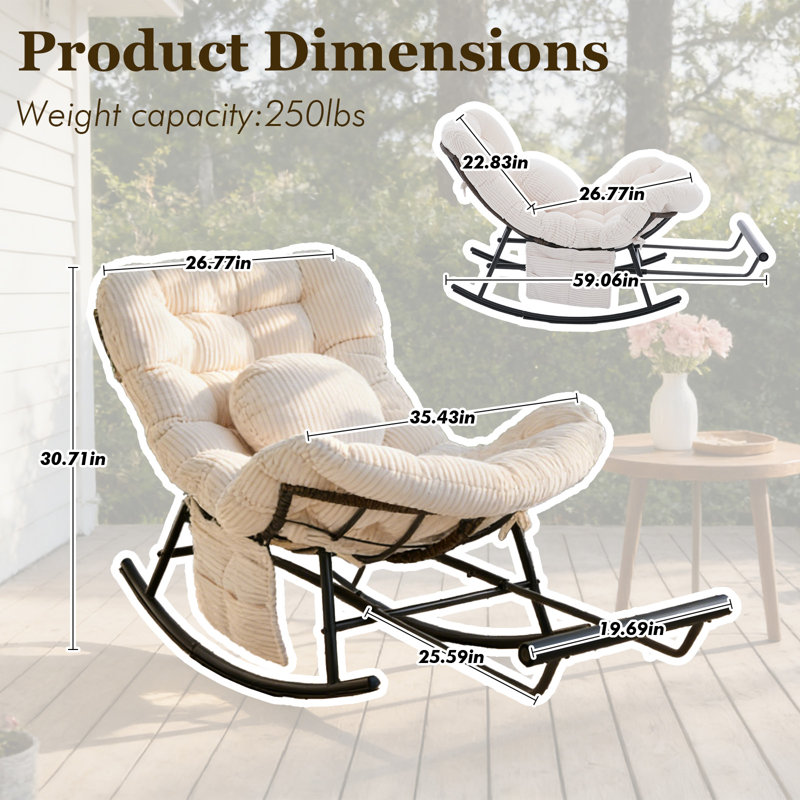 Chaise berçante d'extérieur surdimensionnée avec repose-pieds Papasan, Beige