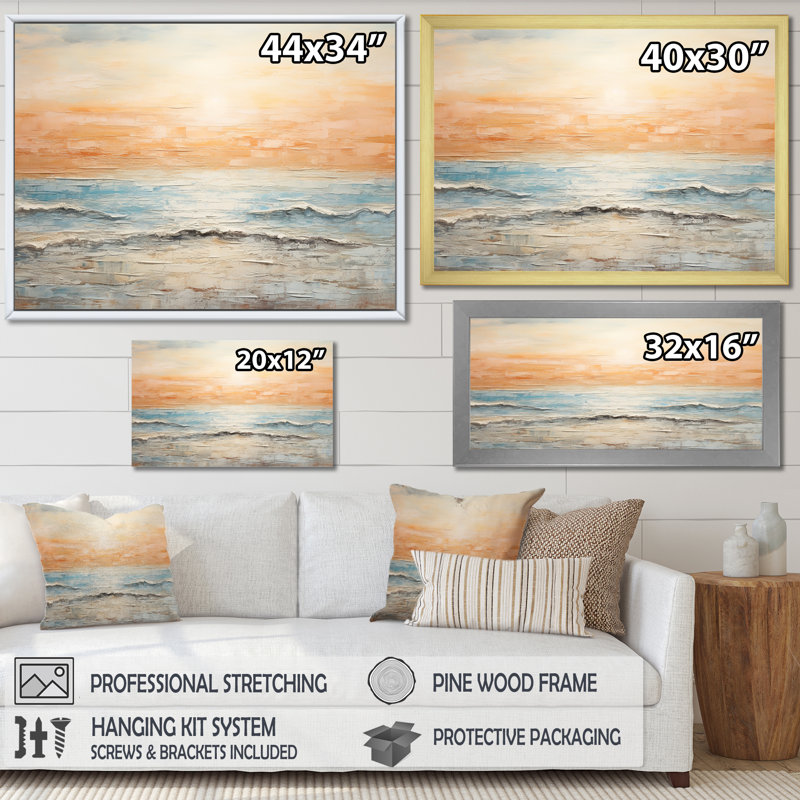 Pinkston - plage et océan, reproduction d'art mural, Cadre naturel flottant, H 24 po x l 32 po x P 1 po