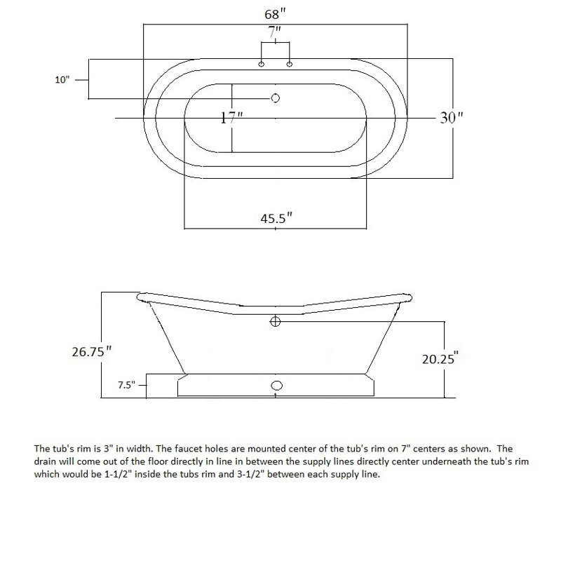 Empress 68" x 30" Pedestal Soaking Bathtub