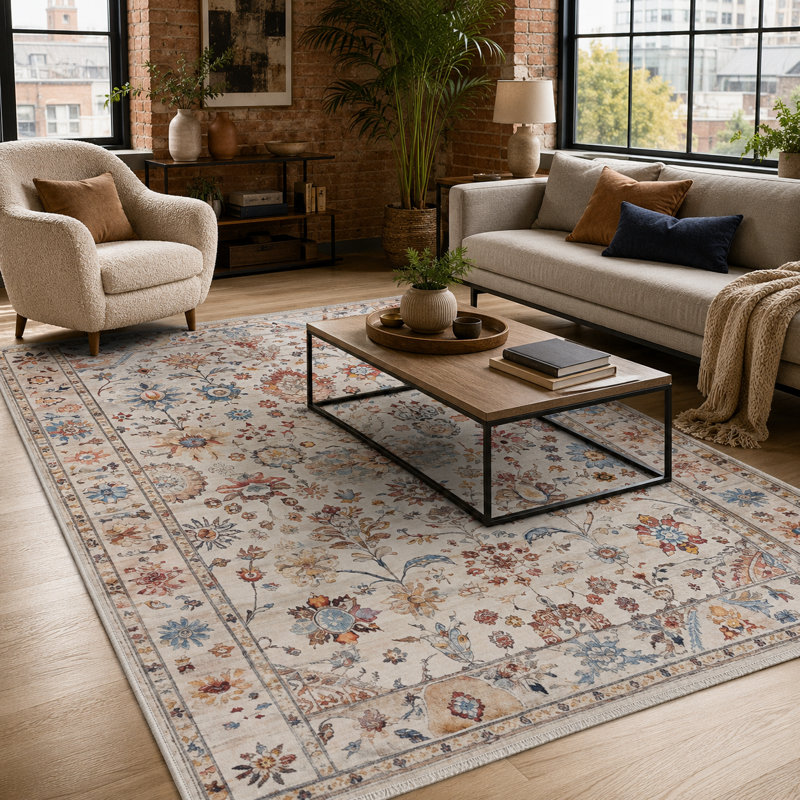 Floral Cotton and Chenille Flatweave Area Rug, 60 x 100 cm
