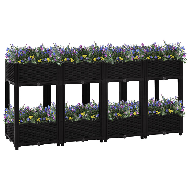 Tathan Raised Planter Box with Rattan, 27.7" H x 63" W x 15.7" D