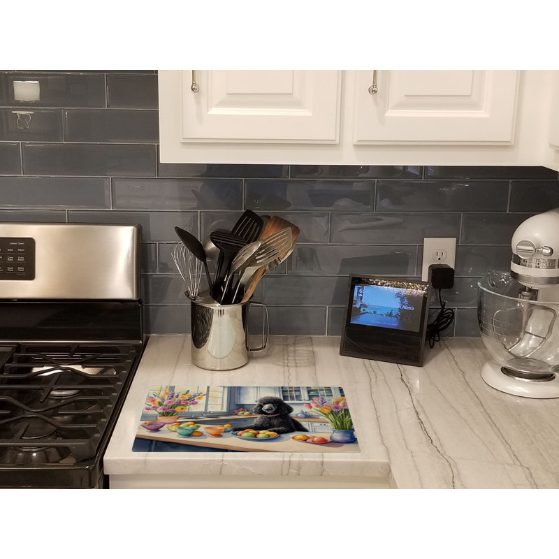 Decorating Easter Black Poodle Glass Cutting Board