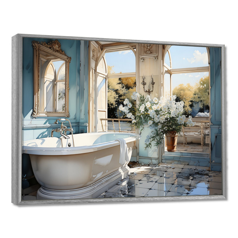 Bathroom Bathroom Reflections Of I - Impression sur toile encadrée, H 24 po x l 32 po x P 1 po, Encadrement argenté