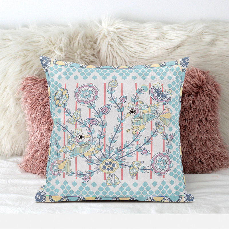 Broadcloth Paisley Zippered Pillow, Light Blue/Yellow Floral, 18" x 18"