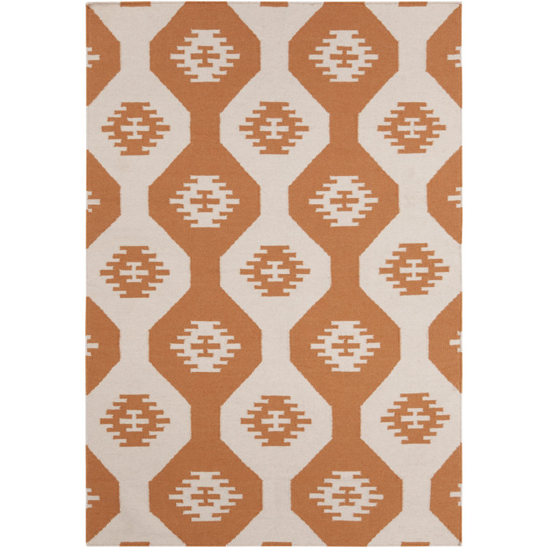 Tapis d'intérieur tissé à plat à motif géométrique réversible orange Chyanna, 3 pi x 5 pi
