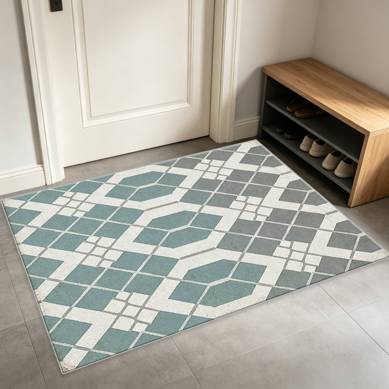 Teal Lattice carpet-easy to clean, machine-washable, soft and comfortable; suitable for door mats, kitchens, living rooms, bedrooms, corridors, and laundry areas. Easy to clean, durable carpet for home decoration.
