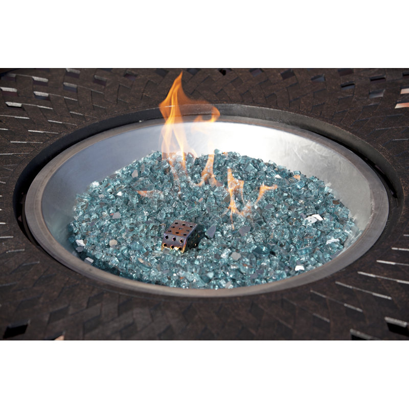 Fire Sense Premium Sparkling Reflective Tempered Fire Glass for Fire Pits Easy to Install-10 Lbs Crystal Clear, Bahama Blue