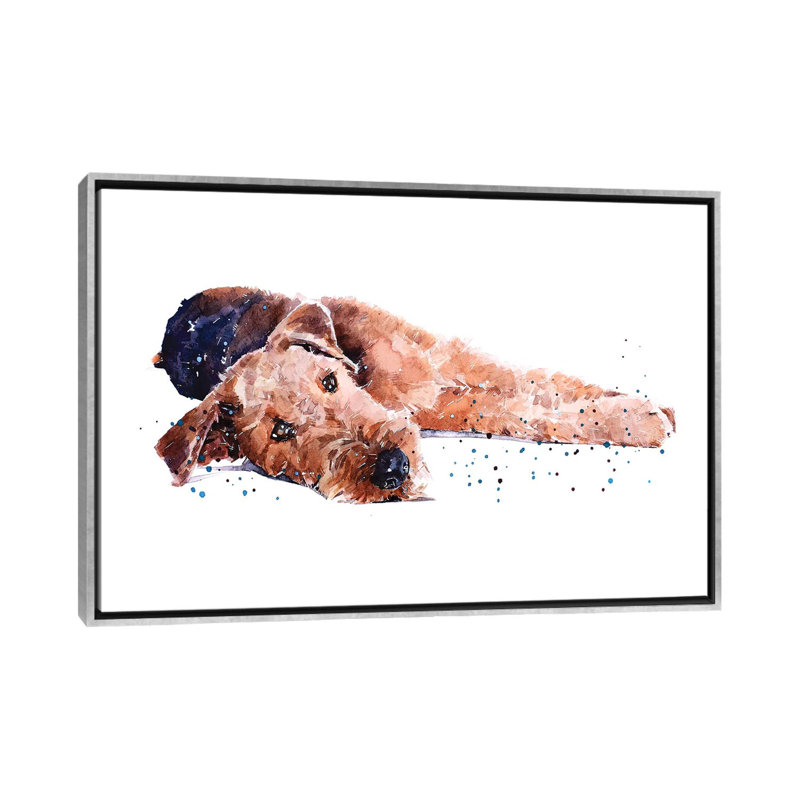 " Airedale I " by EdsWatercolours, No Mat, 18" H x 26" W x 1.5" D, Silver Framed Canvas