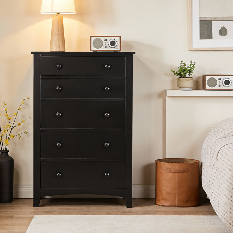 Commode de rangement à 5 tiroirs - Commode pratique, Noir