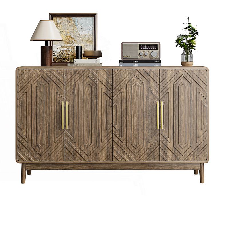 Sideboard Buffet Cabinet With Storage, Carved 4 Door Sideboard, Multifunctional Accent Cabinet, Storage Cabinet
