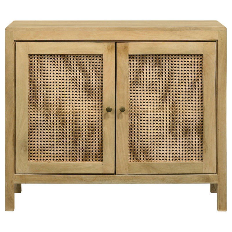 Natural Mango Wood and Cane Accent Cabinet with Adjustable Shelving