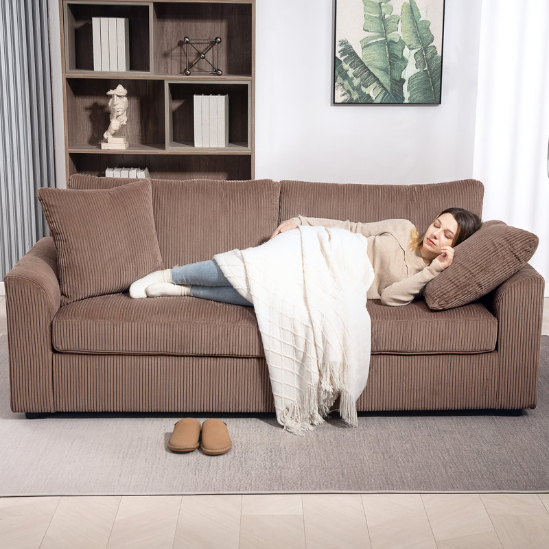 3 Seater Corduroy Sofa, Coffee, 88'' H x 212'' W x 80'' D