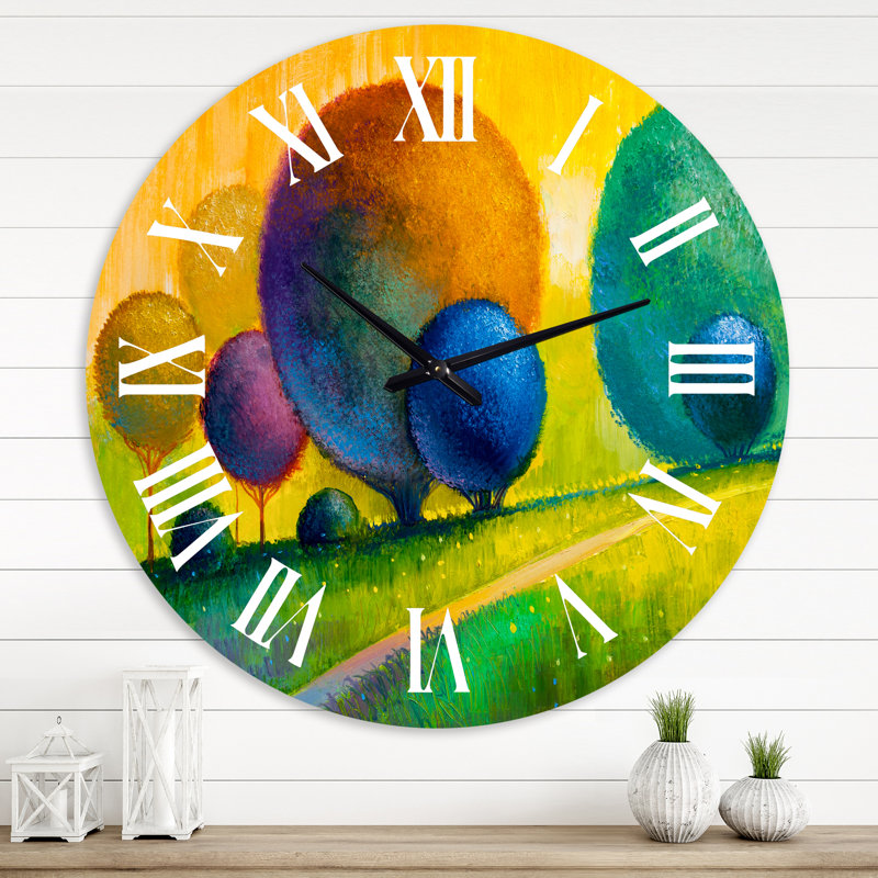Arbre coloré coloré III - horloge murale moderne, Surdimensionné
