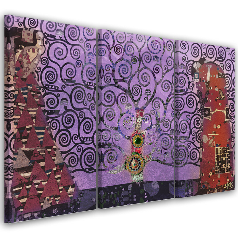 Purple Tree Of Life - 3 Piece No Frame Print on Canvas, 60cm H x 90cm W
