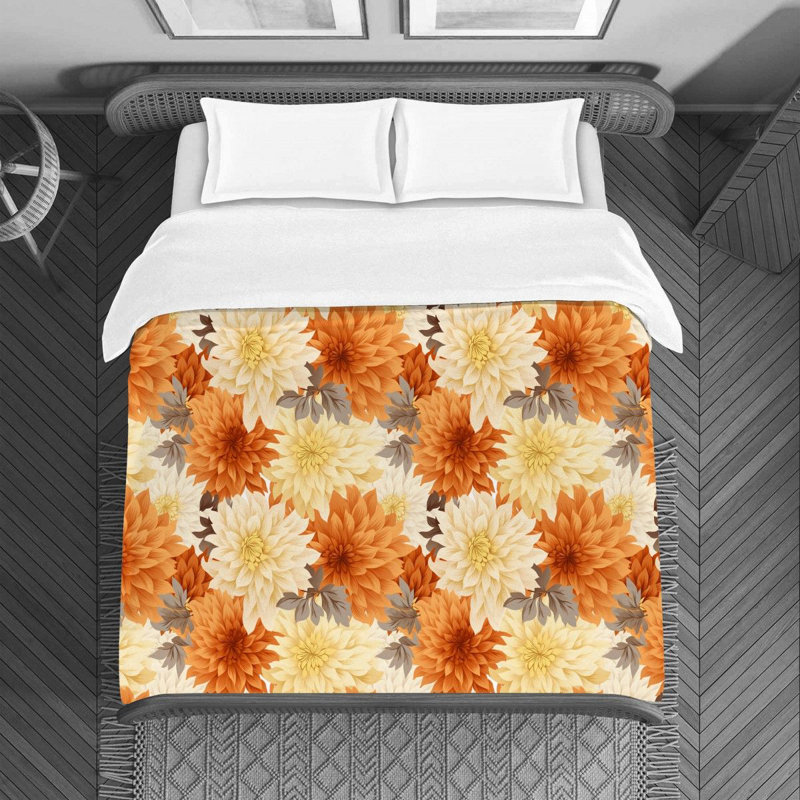 Polyester Machine Printed Duvet Cover, Twin  Duvet Cover, Orange/Beige/Yellow Floral