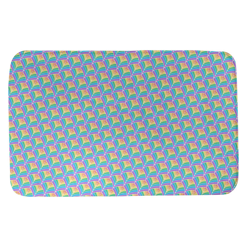 Tapis de bain en arc-en-ciel pastel Avicia, l 17 po x L 24 po, Jaune / mauve / noir