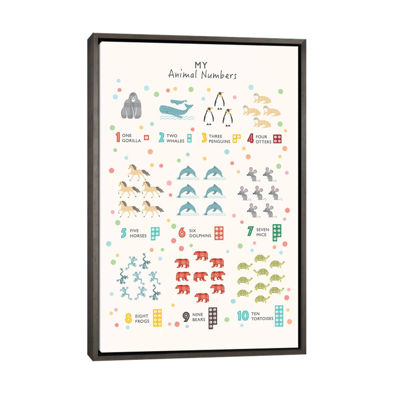 Nombre d'animaux - impression, H 60 po x l 40po x P 1,5 po, Toile avec cadre gris, Pas de tapis