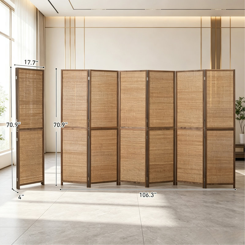 Paravent pliable en bambou tissé à la main, 4 panneaux, 1,83 m (6 pi), marron., 70.9" H x 70.9" W x 0.7" D