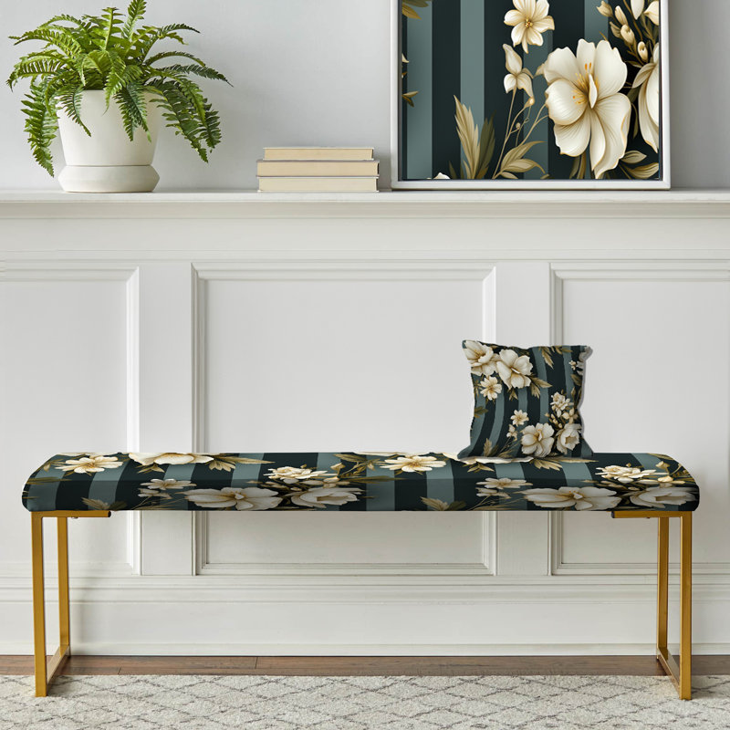 Classic Elegant Striped Floral Dreamscape - Banc rembourré rayé doré