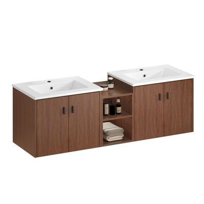 60in reddish brown Soft Close Doors Bathroom Vanity , A Small Storage Shelves, 24" and 12" Combination Cabinet,