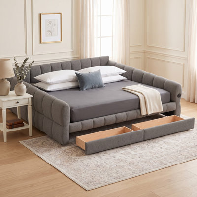 Upholstered Daybed With USB Port And Drawers
