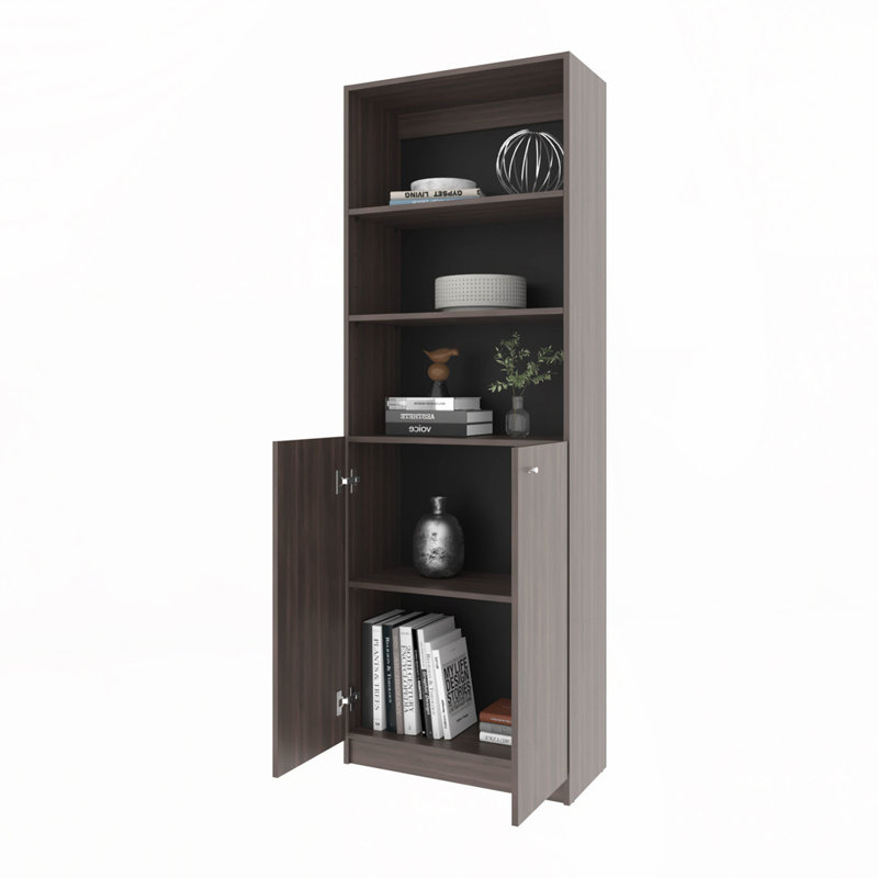 Bibliothèque à 5 tablettes avec rangement ouvert et 2 portes, Noyer / noir