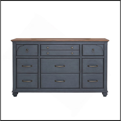 Commode 9 tiroirs, aucun assemblage requis, finition bleue en velours côtelé