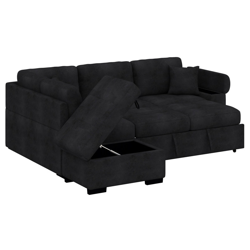 Canapé d'angle modulaire convertible en L, Noir