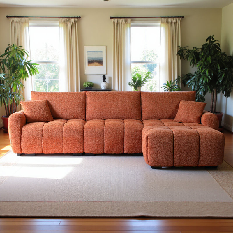 Canapé modulaire de 110 po, forme de L avec siège très grand, conception en ligne, repose-pieds mobile, mousse haute densité, combinaison libre, structure en métal et en bois robuste, tissu bouclé