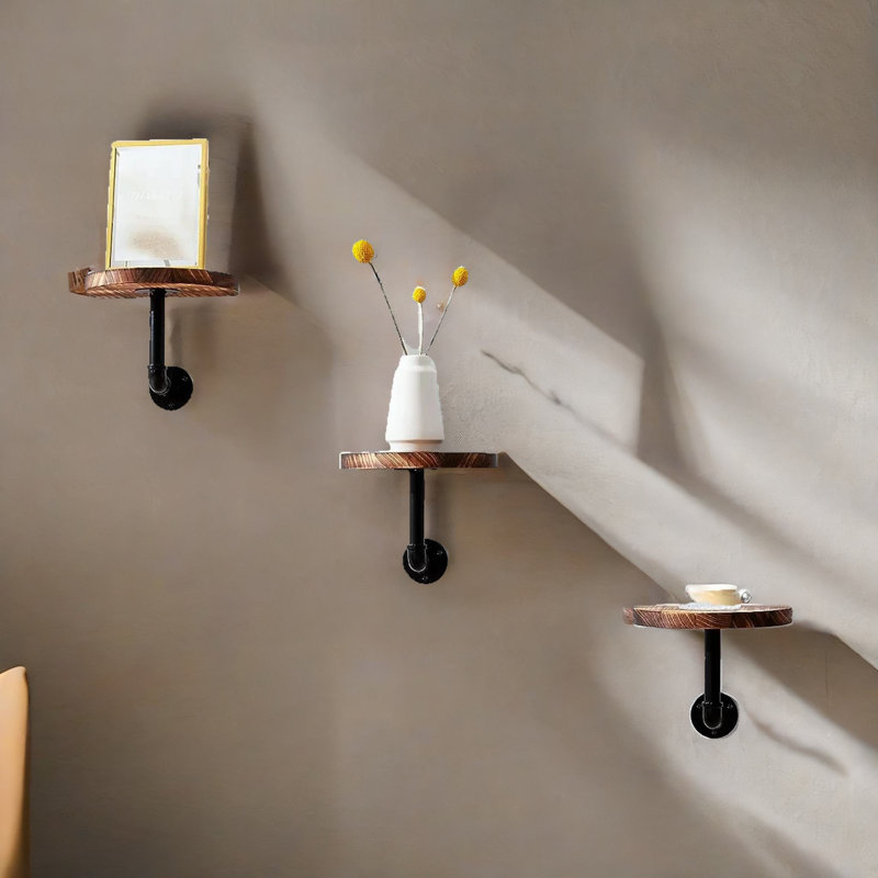 Bainsby 3 Piece Square Floating Shelf Industrial Rustic Brown Home Living Room Furniture