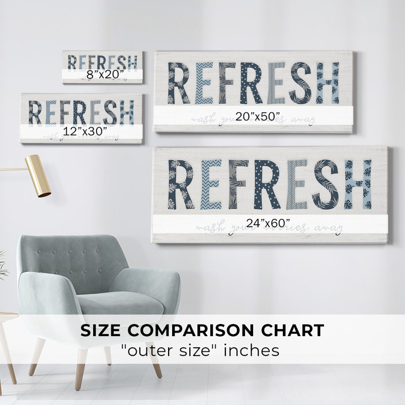 "Refresh on Canvas", art textuel, H 8 po x l 20 po x P 1,5 po