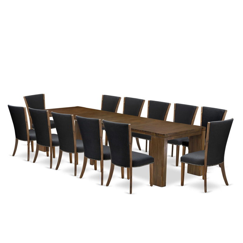 L'ensemble de table de salle à manger 13 pièces contient une table de cuisine extensible et 12 chaises de salle à manger, noyer antique