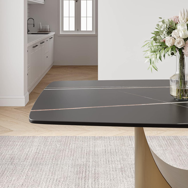 Table de salle à manger Diandra, Marbre noir, H 30,7 po x L 62,99 po x l 31,49 po, Bronze