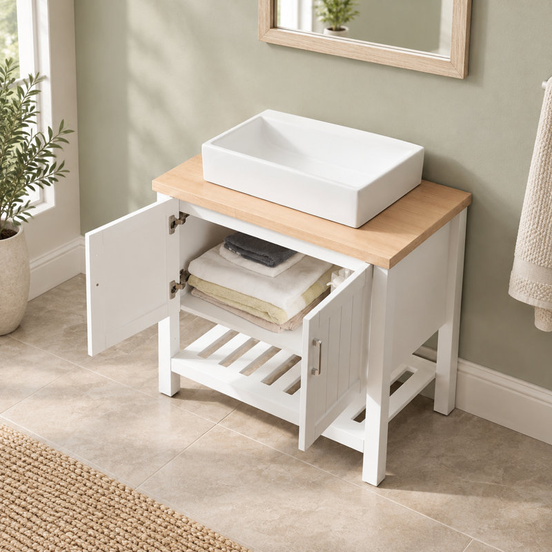 Freestanding Standard Single Vanity Bathroom Vanity With Ceramic Top