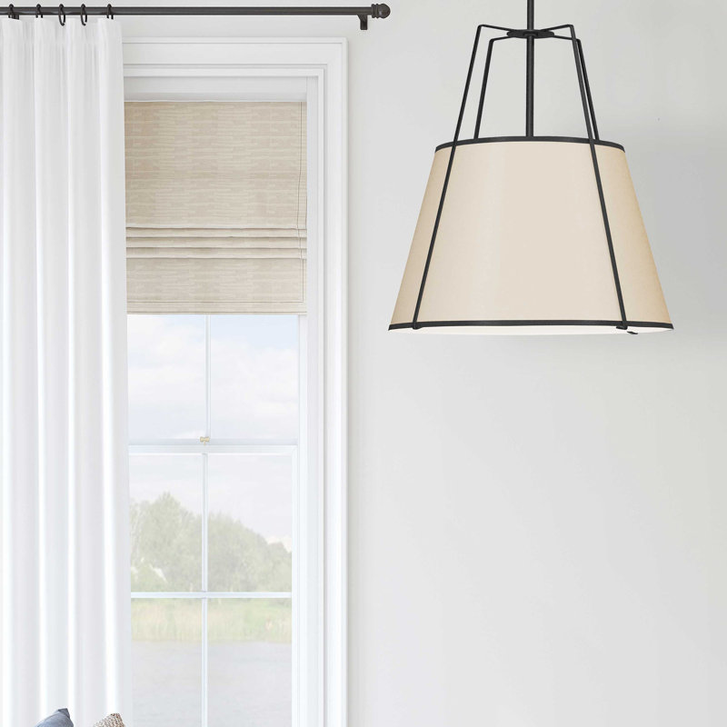 Luminaire suspendu 3 lumières trapézoïdale, H 19,5 po x l 18 po x P 18 po, Crème, Noir