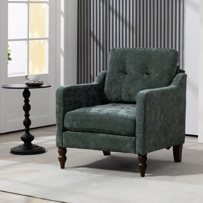 Fauteuil en chenille Accent confortable avec port de charge USB, Mid +, Soft +, éponge à rebond de soutien élevé, dossier ergonomique large, pieds en bois rétro, fauteuil rembourré confortable avec rangement latéral pour la chambre du salon.