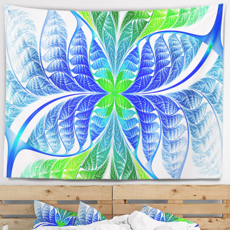Tapisserie de texture en verre fractal bleu vert abstrait, H 50 po x l 60 po